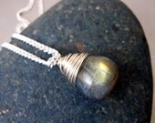 Labradorite Necklace. Gemstone. Wire Wrapped. Sterling Silver Necklace.