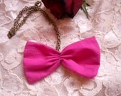 Bow tie necklace - in hot pink- fabric bow pendant with chain