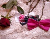 Bow tie necklace - in white- fabric bow pendant with chain