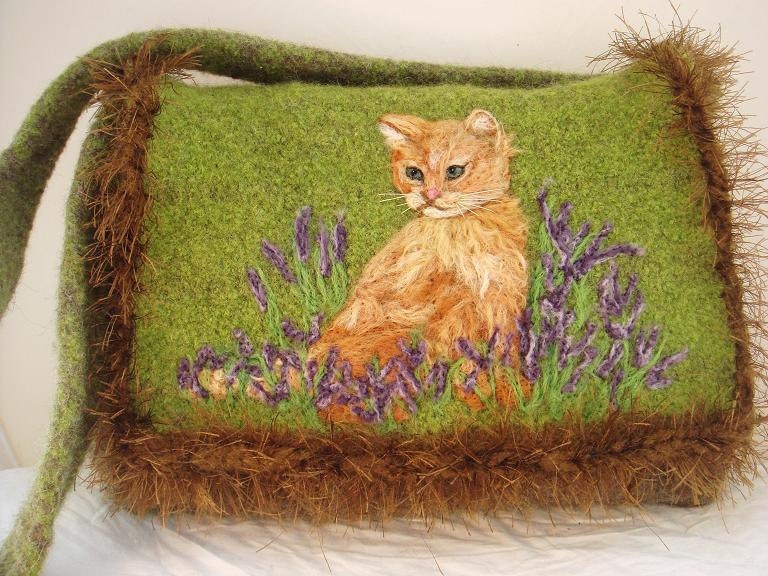 Felted Purse Handbag Cat Messenger Style