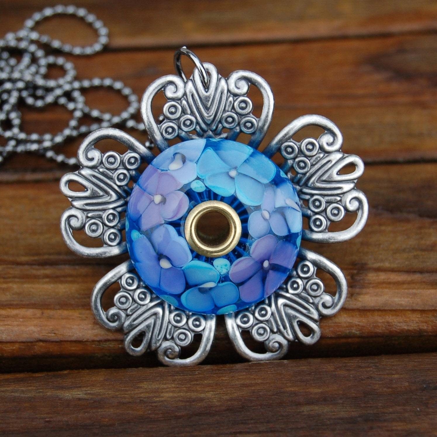 Tranquil Garden Pendant 24" Necklace K-O Lampwork Beads