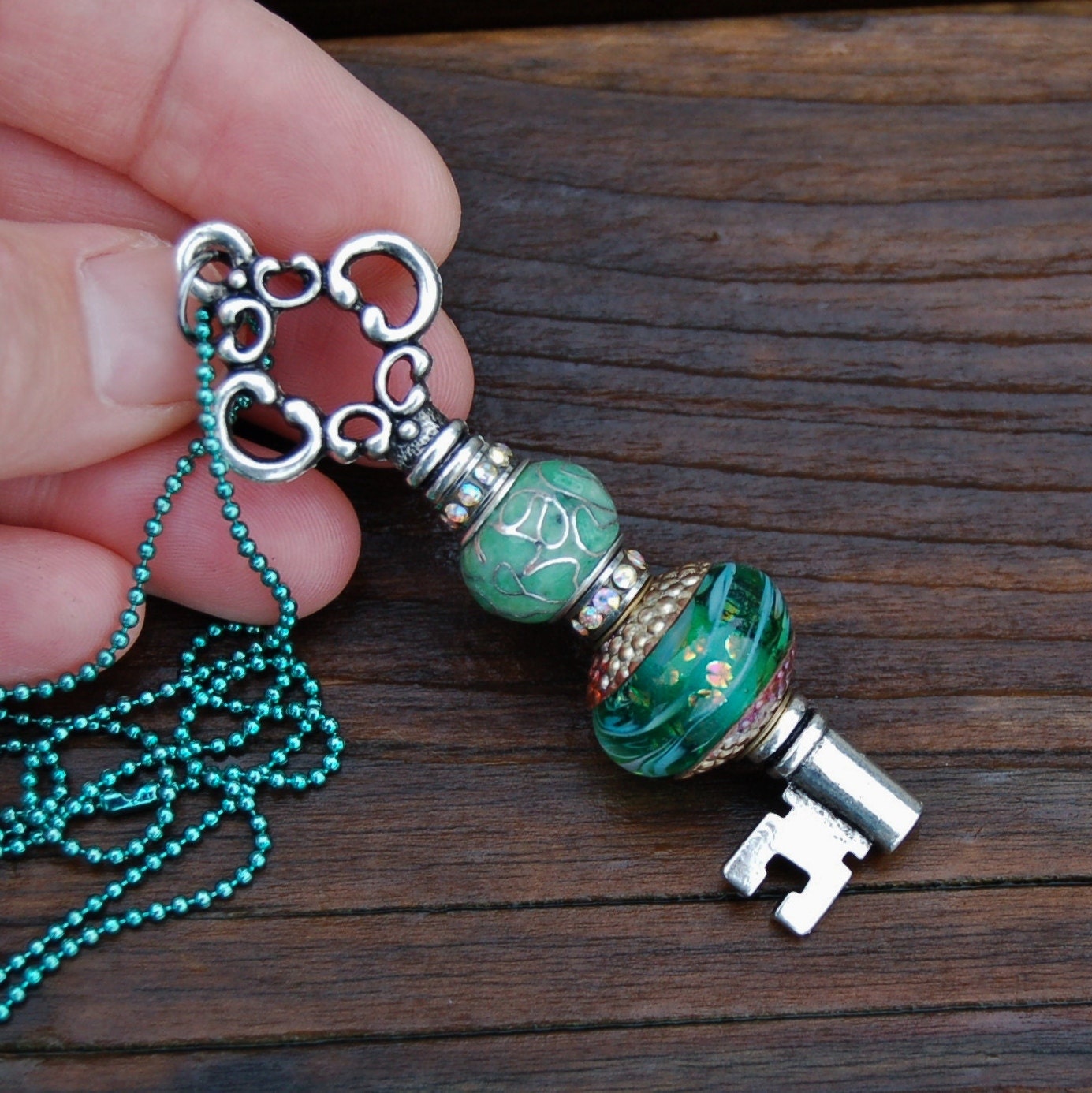Add A Bead silver plated changeable Key Pendant with K O Lampwork European Charm Bead