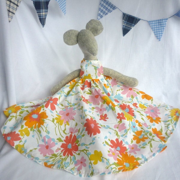 Handmade Wool Sundress Mouse Plush - One of a Kind, Upcycled
