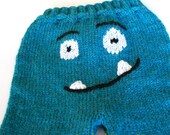 Turquoise Gummie Monster Butt Pants - Wool Diaper Covers - Custom Knit Longies