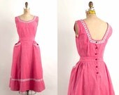 vintage 1950s dress / 50s nautical cotton chambray dress (small)