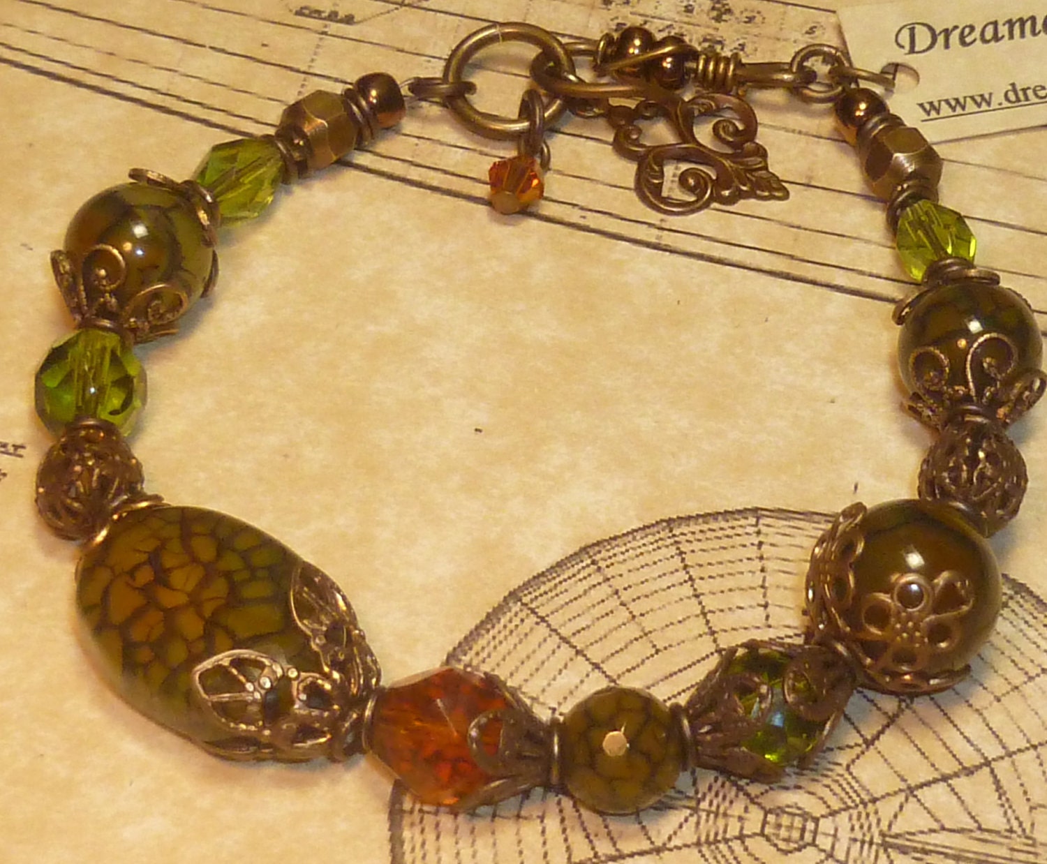 Antique brass vintage eclectic toggle bracelet BR009