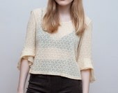 vintage lace top / romantic cream lace blouse / M