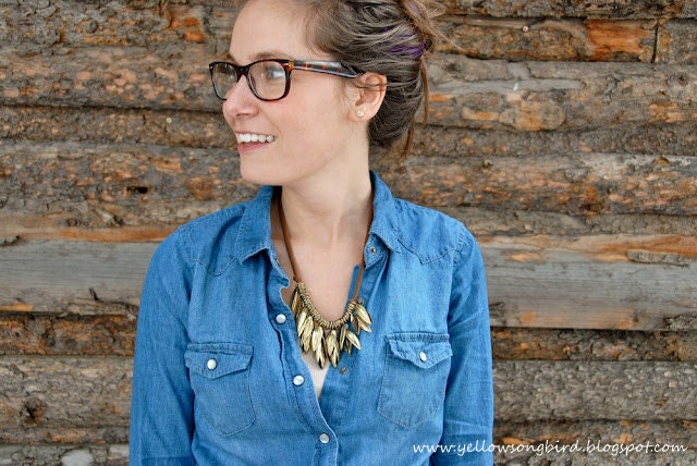 metal leafy bronze brass finish necklace modern vintage