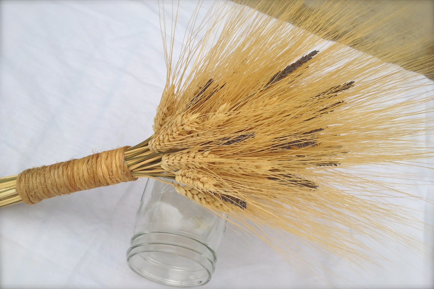 Dried Golden Wheat and Lavender Bouquet.  All natural. - FamilyDriedFlowers