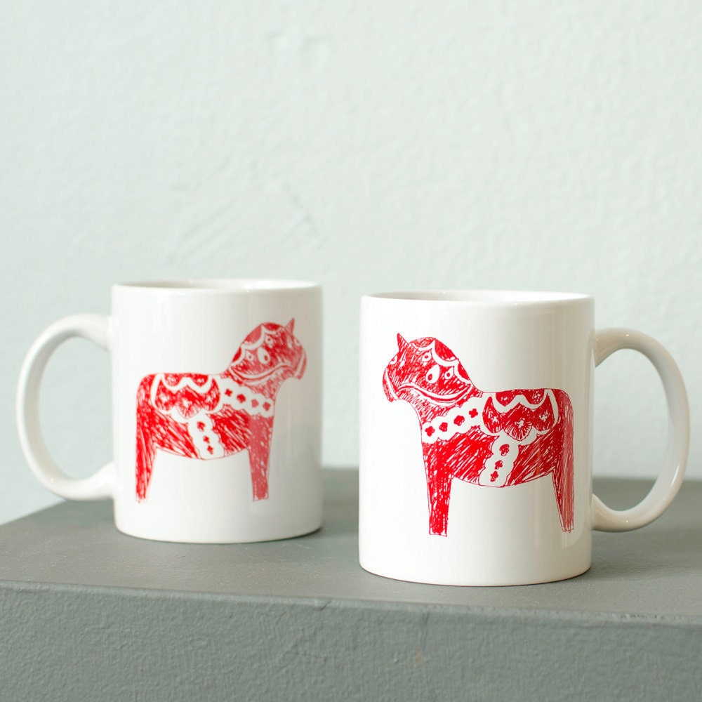 Dala horse - hand printed coffee mug