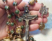 ON SALE green jade Rosary Unbreakable Bronze Catholic Wire Wrap Custom by HeartFelt Rosaries