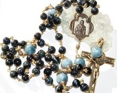 ON SALE Blue Tiger Eye Rosary Saint Benedict Catholic Wire Wrap Unbreakable Police by HeartFelt Rosaries