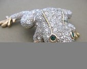 Vintage Rhinestone Frog Brooch Pin Extra Large