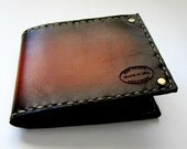 Mens Classic Sunburst Leather Bifold Wallet Brown with Brass Rivets