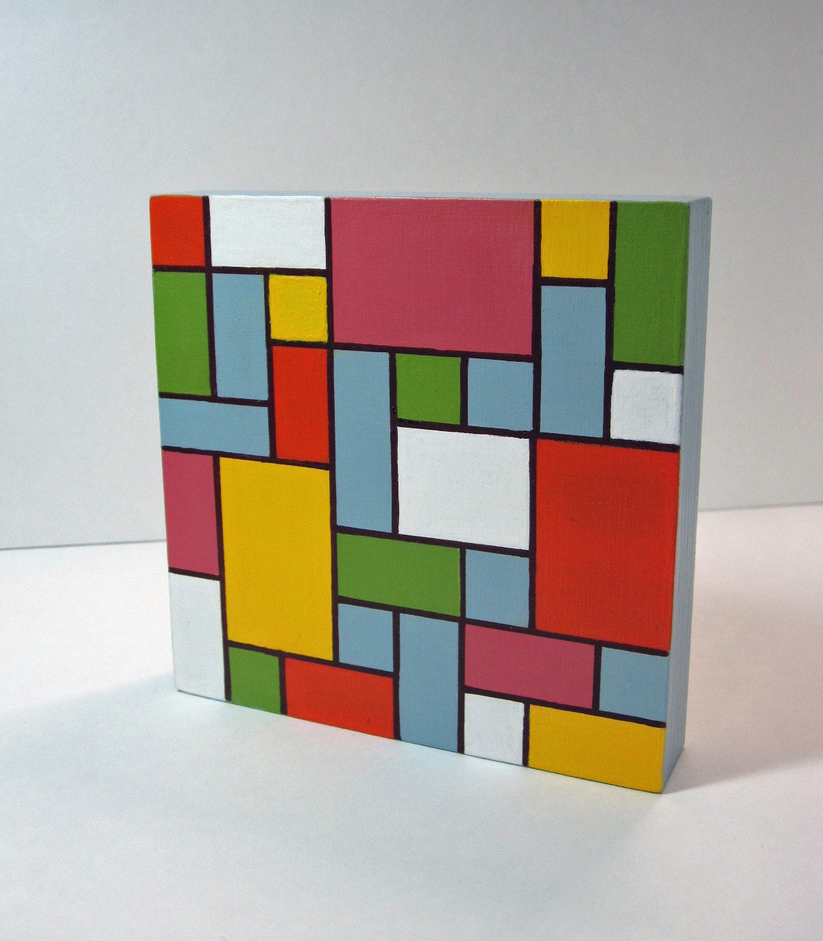 Hand Painted Squares and Rectangles Original Hand Painted Art Block
