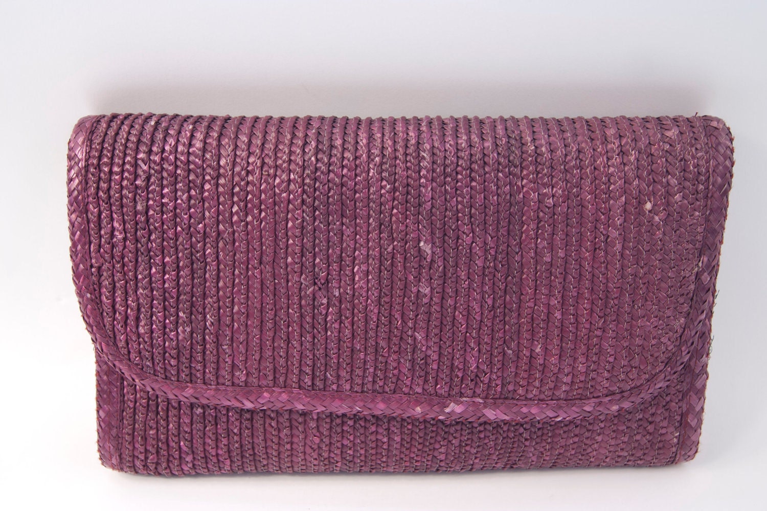 Vintage straw clutch bag purple envelope oversized boho hipster handbag