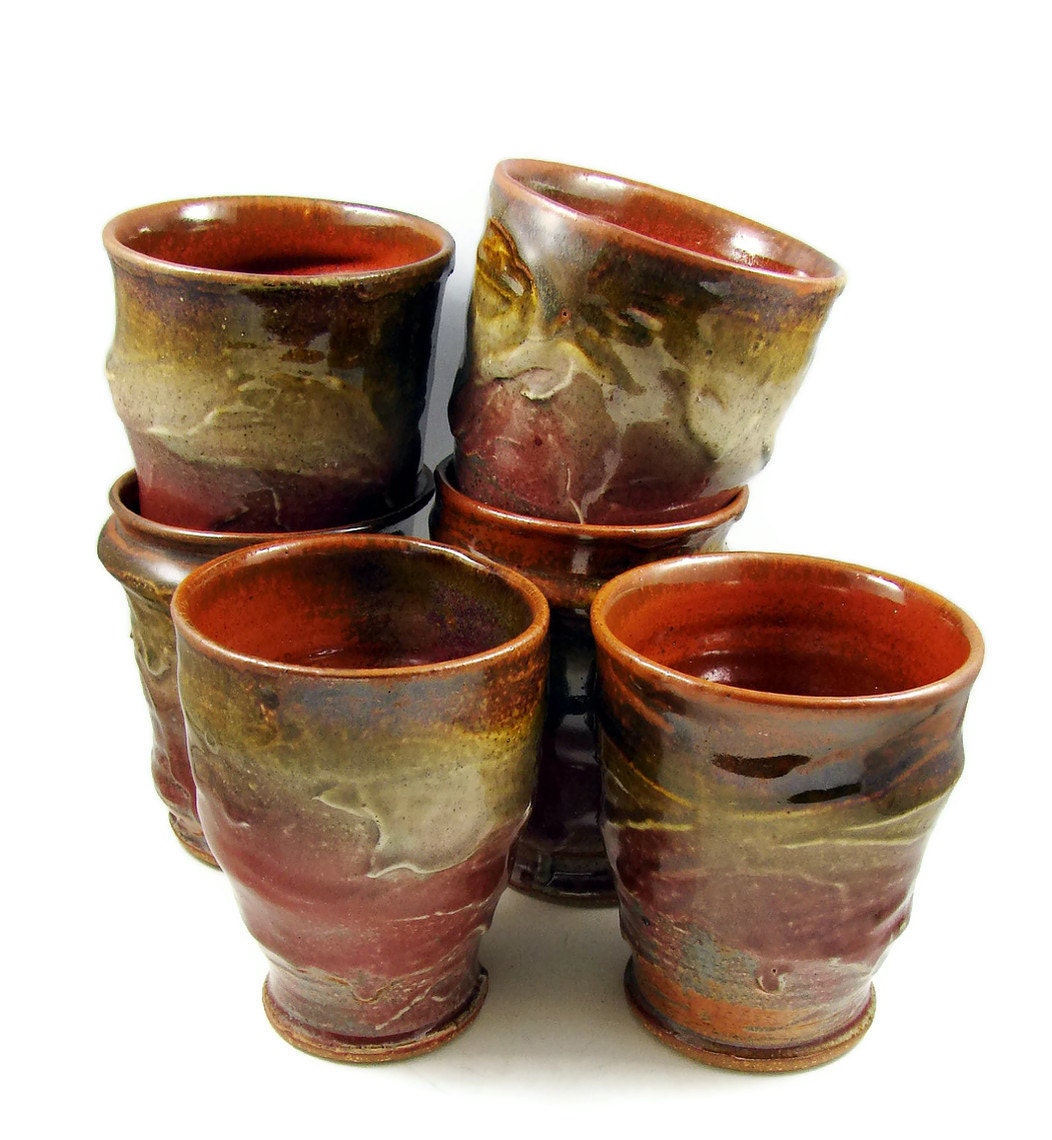 Two Stoneware Clay Tumblers - Handmade Wheel Thrown Ceramic Pottery - Ships Today