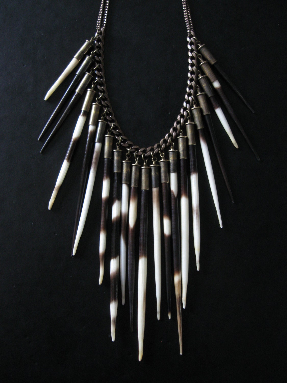 Porcupine Quill Bullet Fringe Necklace - Hystricidae - Taxidermy Inspired Urban Tribal Bib
