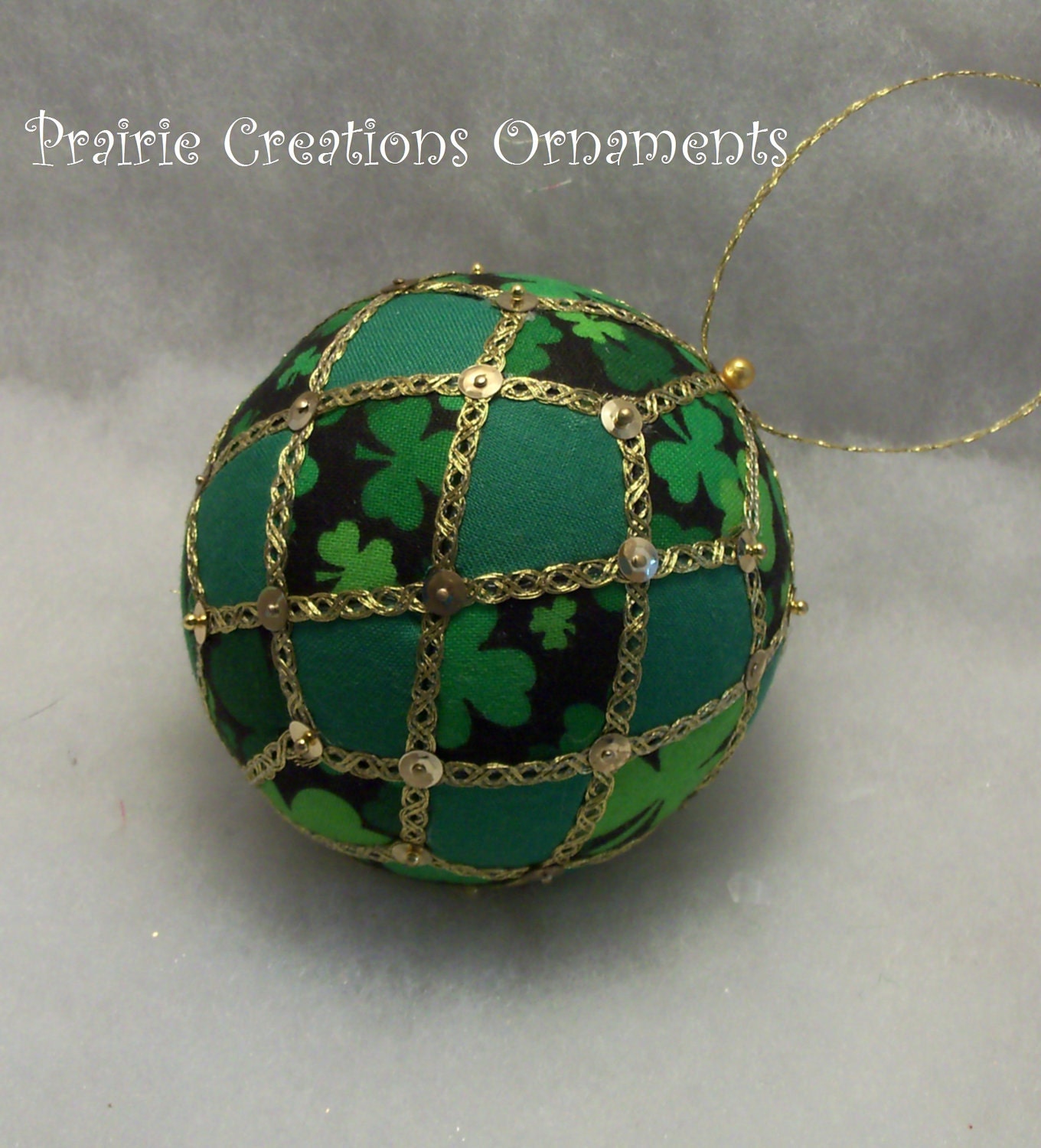 St. Patrick's Shamrock Quilted Ball Kimekomi Clover Green Ornament and Gold