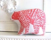 Plush Bear Pillow in Pink. Woodblock Printed.