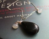 Half-moon Lariat  Necklace - Black Onyx and Moon Stone