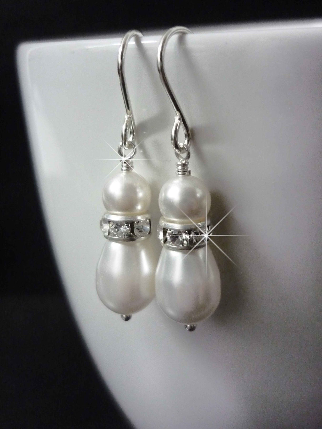 Bridesmaid Earrings, Pearl Earrings, Wedding Earrings, Pearl and Rhinestone Earrings