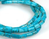 TURQUOISE  5mm x 7mm smooth TUBE beads vivid color turquoise cylinder beads - 8 inch strand