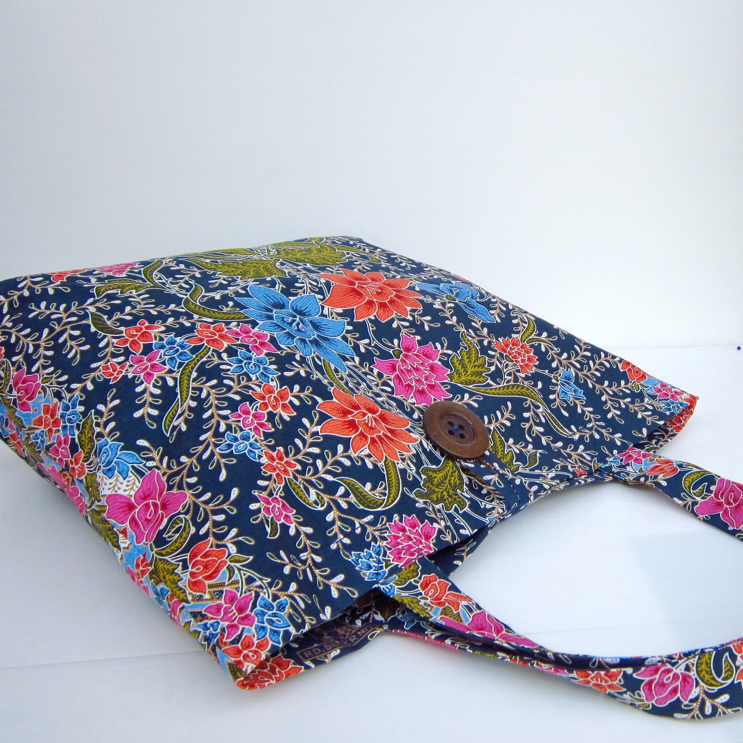 Floral Blue Batik Tote Handbag Diaper bag Shopping bag