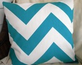 Decorative Pillow Cover - Large Chevron Stripe - Turquoise and White - 18" Square
