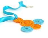 Crocheted Necklace in Aqua and Orange