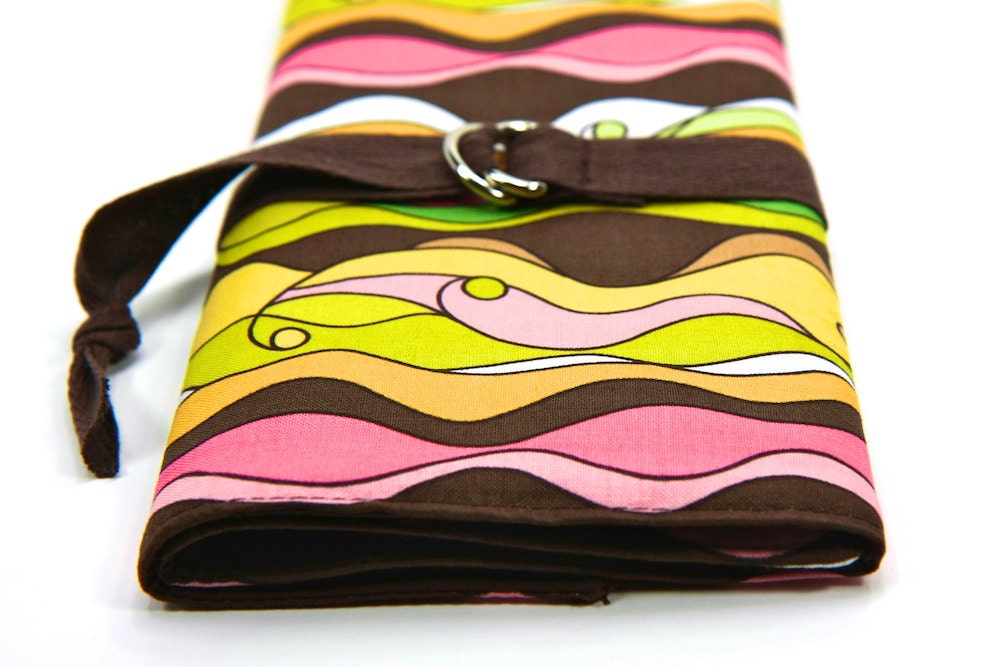 SHORT Knitting Needle Case Organizer - Lola - brown pockets