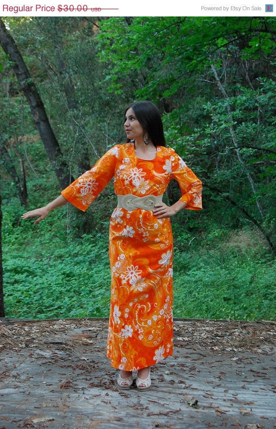 Vintage LOVE IN Orange Swirl Maxi Gown