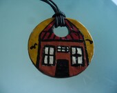 Polymer clay art pendant " little house on the hill "