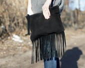 Oversized Boho Fringe Clutch 12 inch