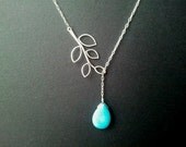 Leaves with turquoise Necklace -  bridesmaid gifts, birthday gift, Mom and sister gift,flower girl,anniversary gift