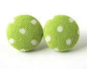 Pistachio green stud earrings white polka dots spring bright lime - KooKooCraft