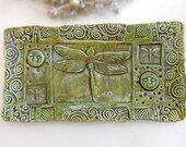 Ceramic Dragonfly Tray Handmade Pottery Green Moon