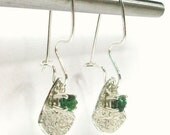 Raw Emerald Earrings Rough Gemstone Sterling Silver
