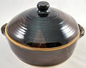 One Quart Reddish Brown and Black Casserole Stoneware Pottery