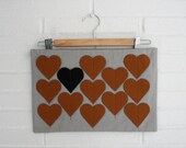 Heartstrings zipper clutch purse in Grey with Nutmeg/Black hearts.
