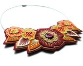 FELT NECKLACE with freeform embroidery on co-ordinating wire necklace