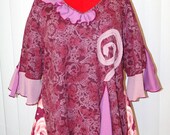 2X  - Women's Bohemian Clothing - Magenta  Eco Friendly Upcycled Top Tunic - Wearable Art - Plus Size Clothing
