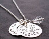 I Love you to the Moon & Back Necklace - Personalized Mother's Jewelry with Child's Name and Birthstone Charm in Sterling Silver