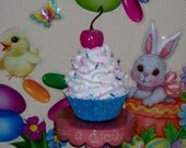 Sugary Turquoise Fake Cupcake White Whipped Frosting Sparkly Hot Pink Cherry Sprinkles, Photo Prop, Home Party Decorations, Display