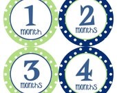 Baby Month Stickers Baby Boy Monthly Onesie Stickers Navy Blue Green Polkadot First Year Month Stickers Baby Shower Gift and Photo Prop Amon