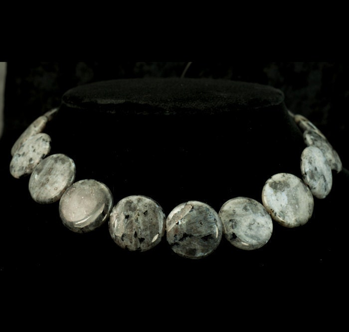 Grey Labradorite Large Coin Bead Strand