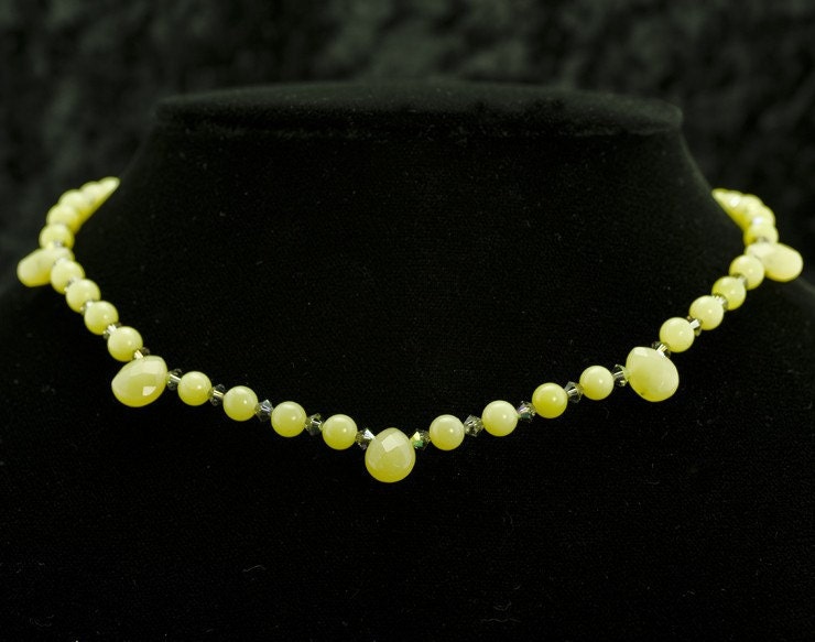 Olive Jade Faceted Necklace and Earrings