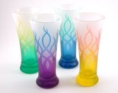 Pilsner Glasses - Strands - Set of 4 - Assorted Colors - Etched and Painted Glassware