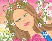 Princess Girl w/ Roses Flowers Kids Wall Art for Kids Room Art - Girls Kids Art Prints from Original Kids Paintings by TwoLittleWitches