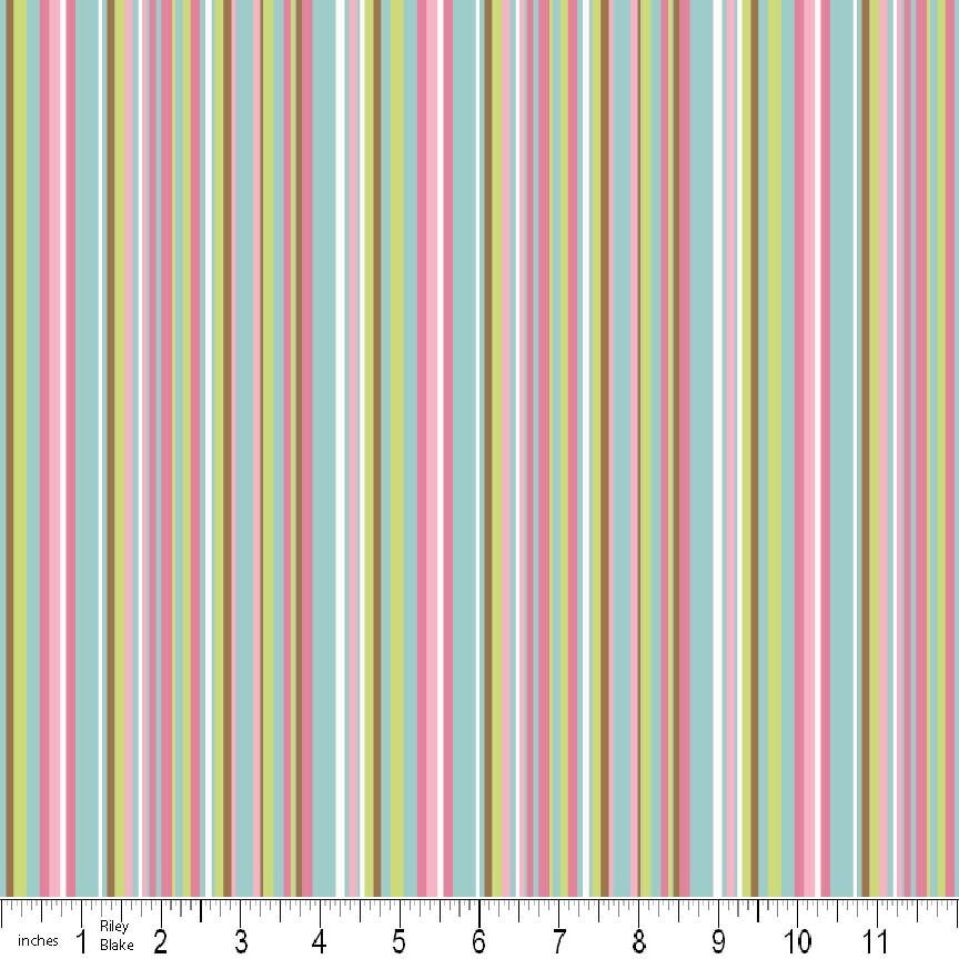 1 Fat Quarter Riley Blake Penny Lane Stripes, Blue by My Minds Eye, Designer Fabric